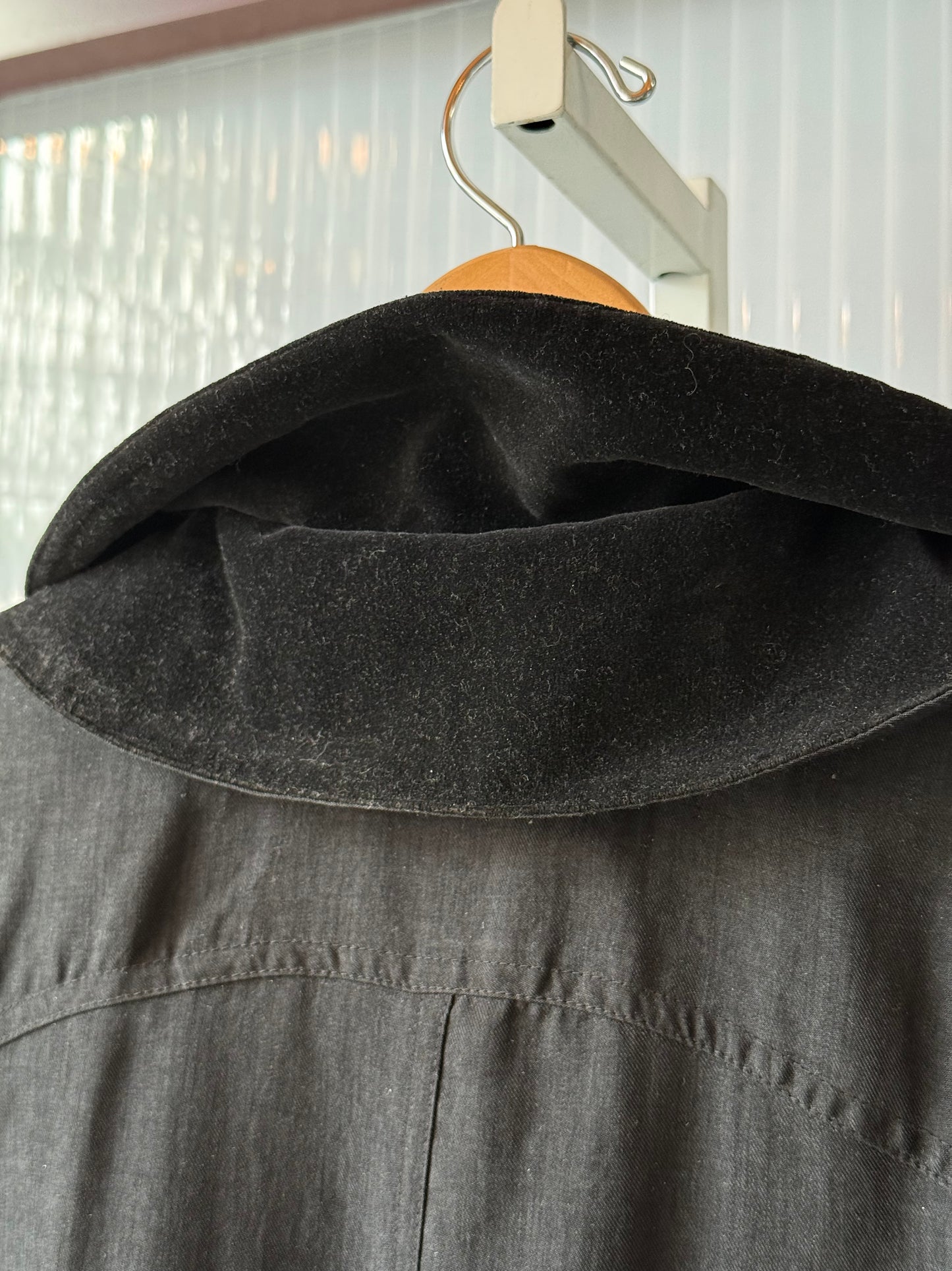 1990s Black Double Collar Wool Lined Trench Coat