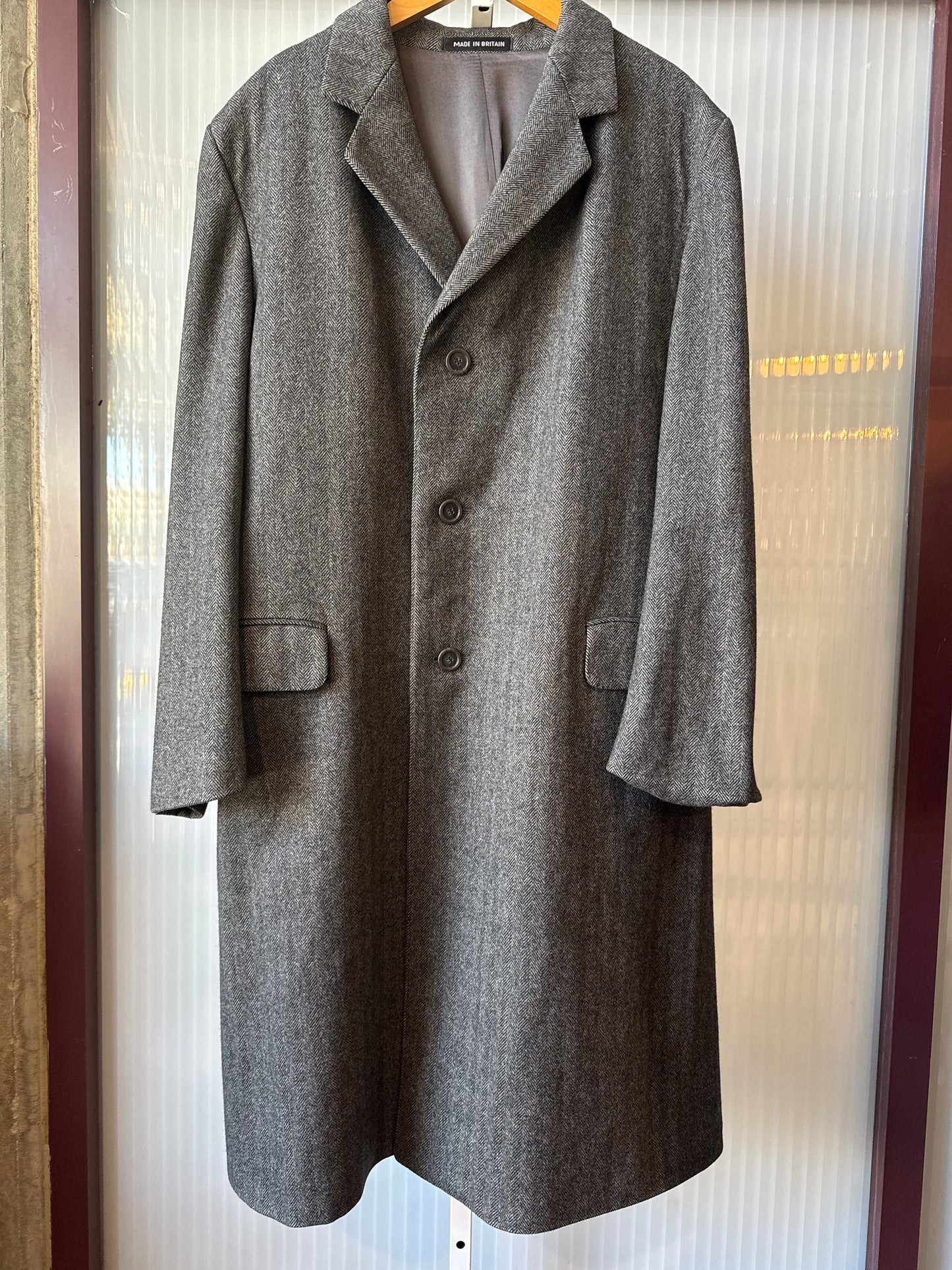 British Wool Grey Herringbone Over coat