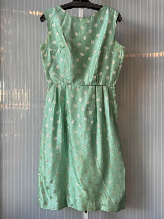 1960s Metallic teal & Silver Polka Dot Dress