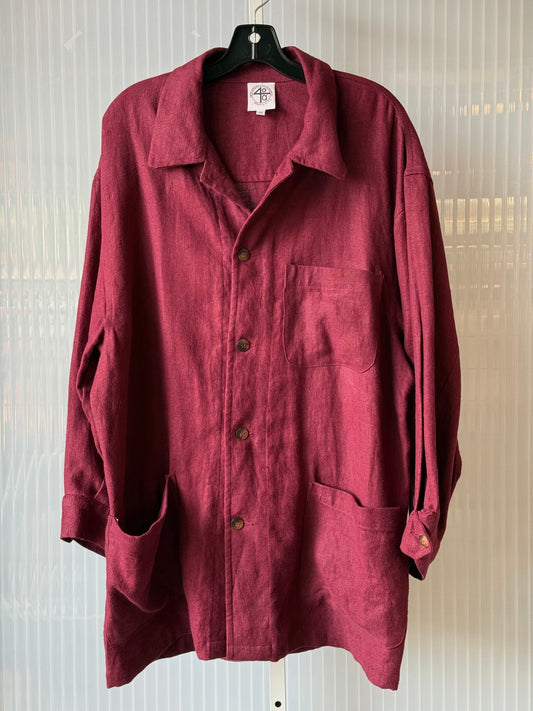 1990s Burgundy Linen "40a" Men's Button Front Shirt
