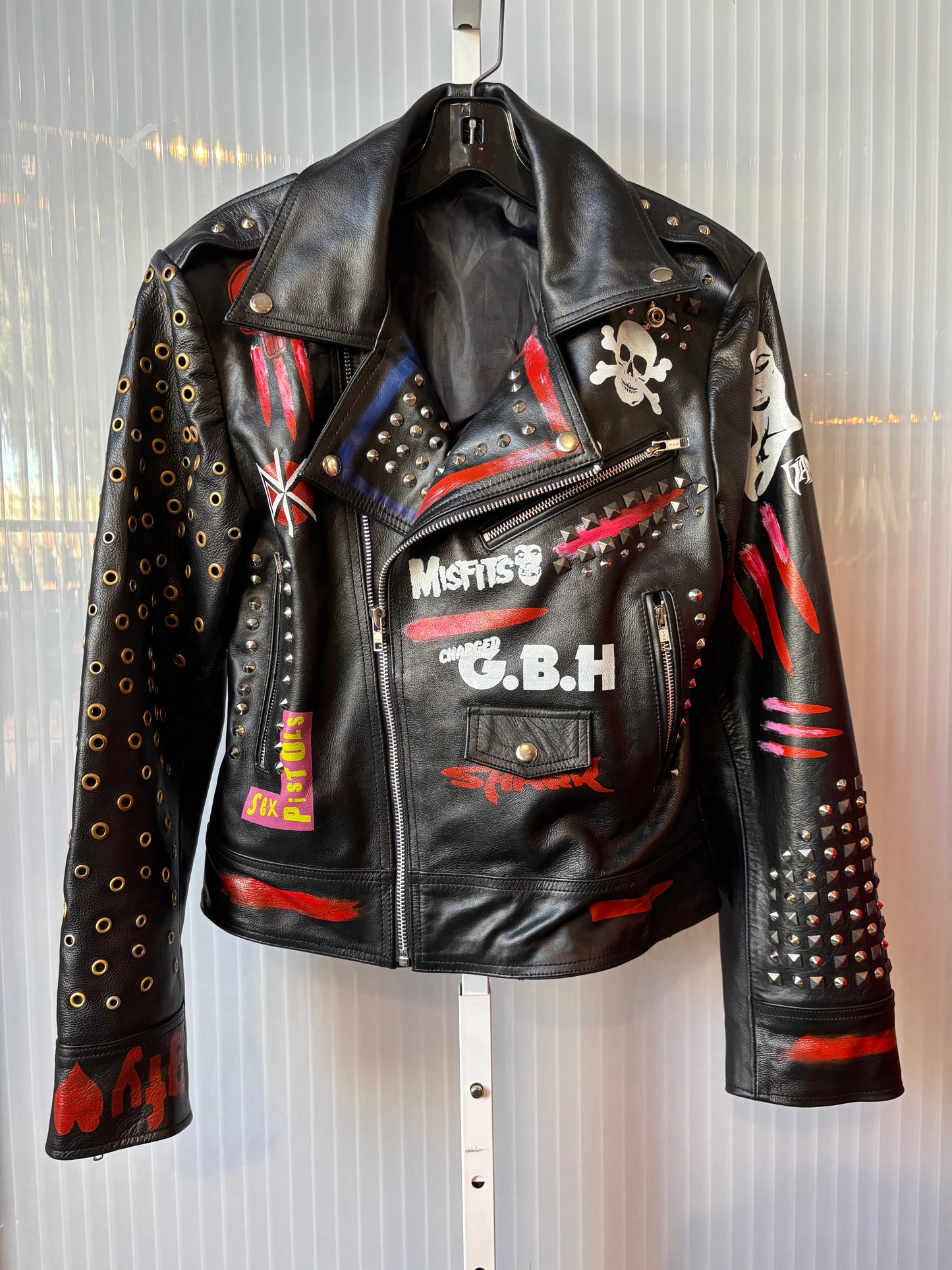 Hand Painted Punk Leather Biker Jacket