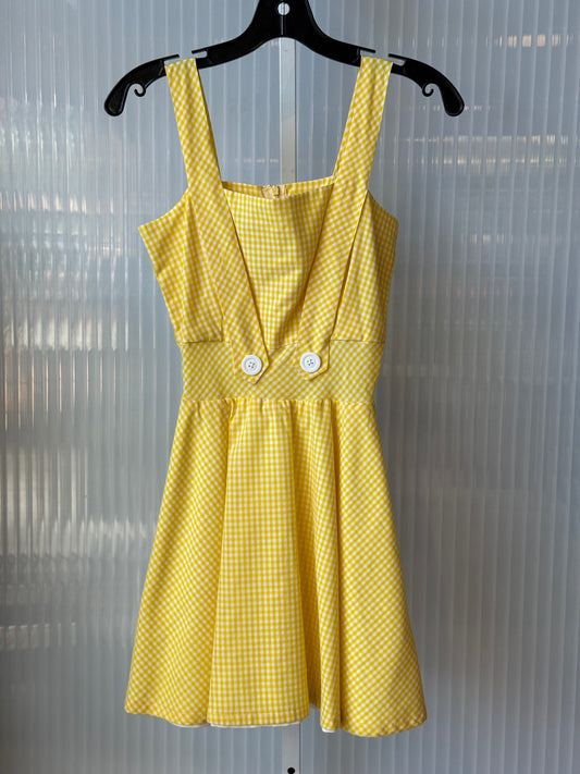 Yellow & White Gingham Sun Dress w/ Button Detail