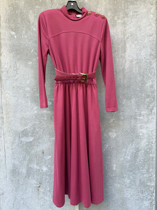 1980s Mauve Dress with Elastic Waist & Buttons Set