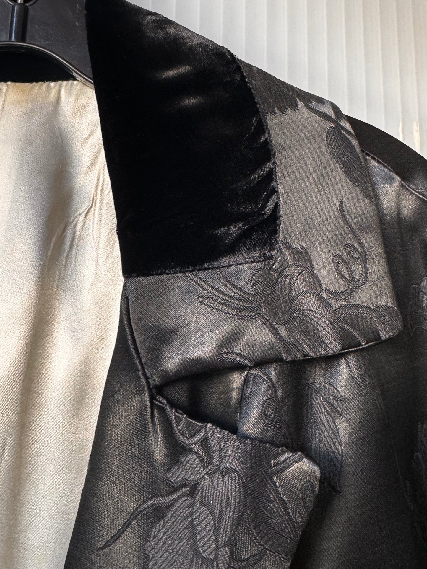 1980s Black Jacquard Floral Print Silk-Feel Jacket & Dress Set