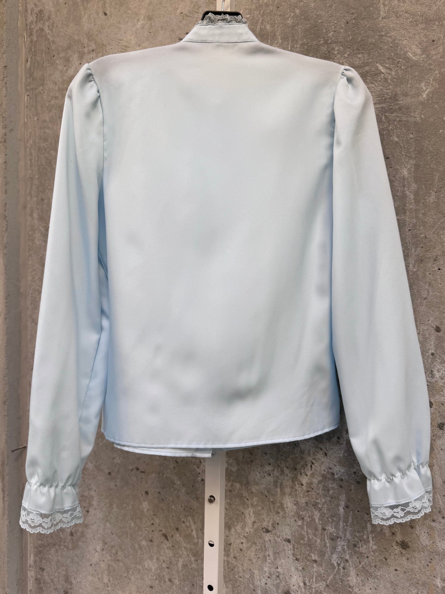 1970s Powder Blue Cravat Collar Blouse