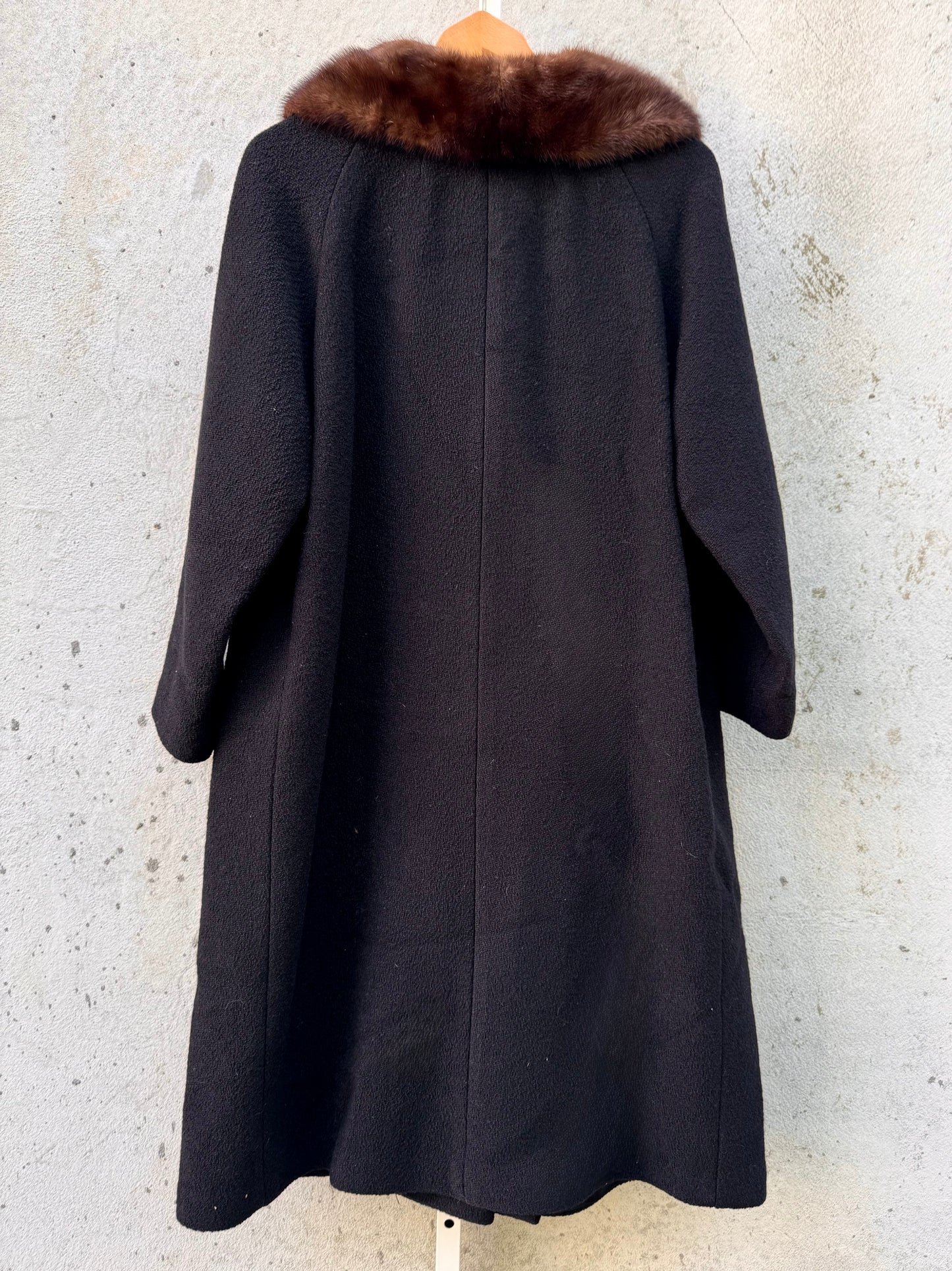 1960s Black Winter Coat with Mink Collar