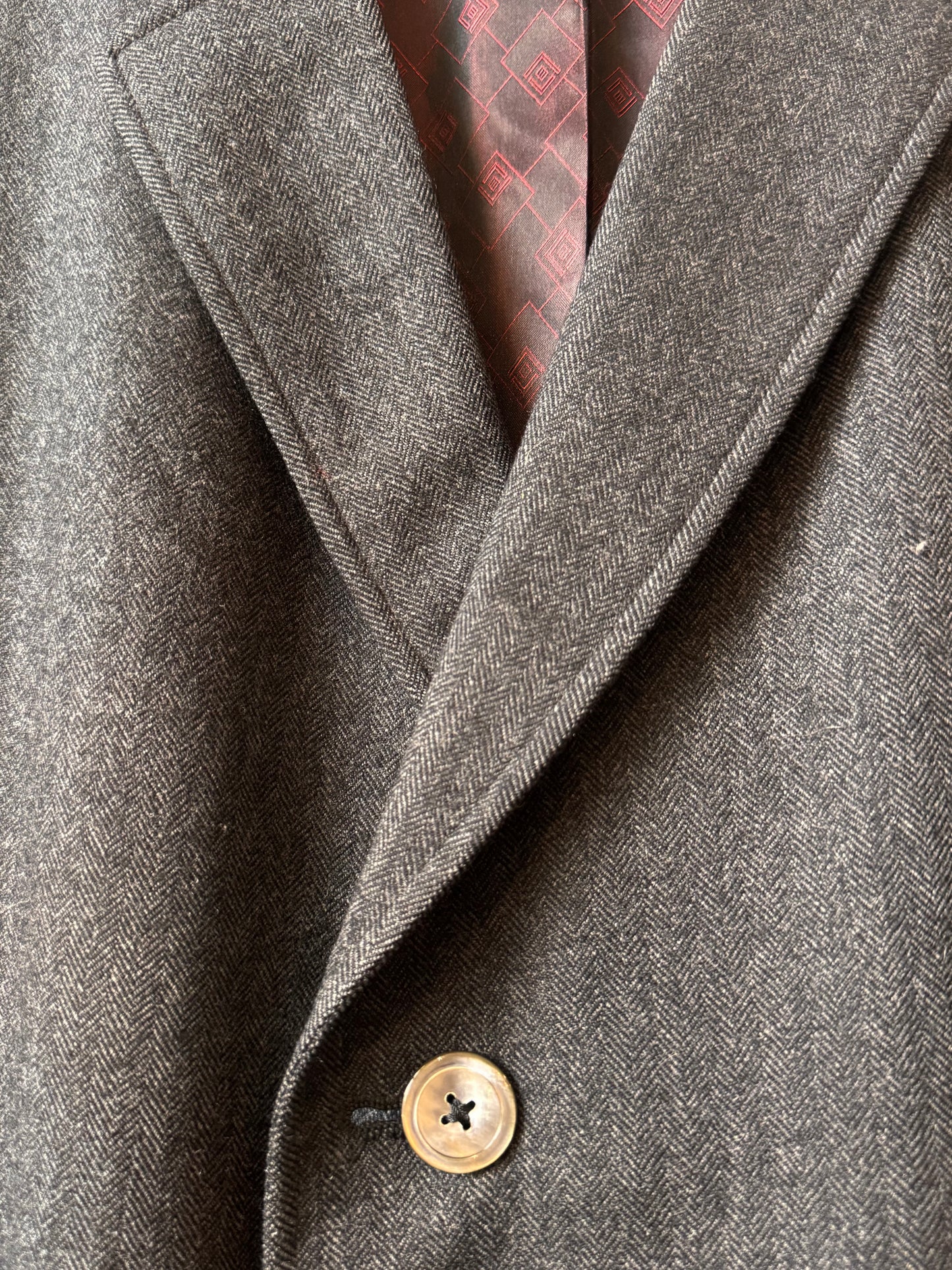 1950s Dark Gray Herringbone-Woven Overcoat
