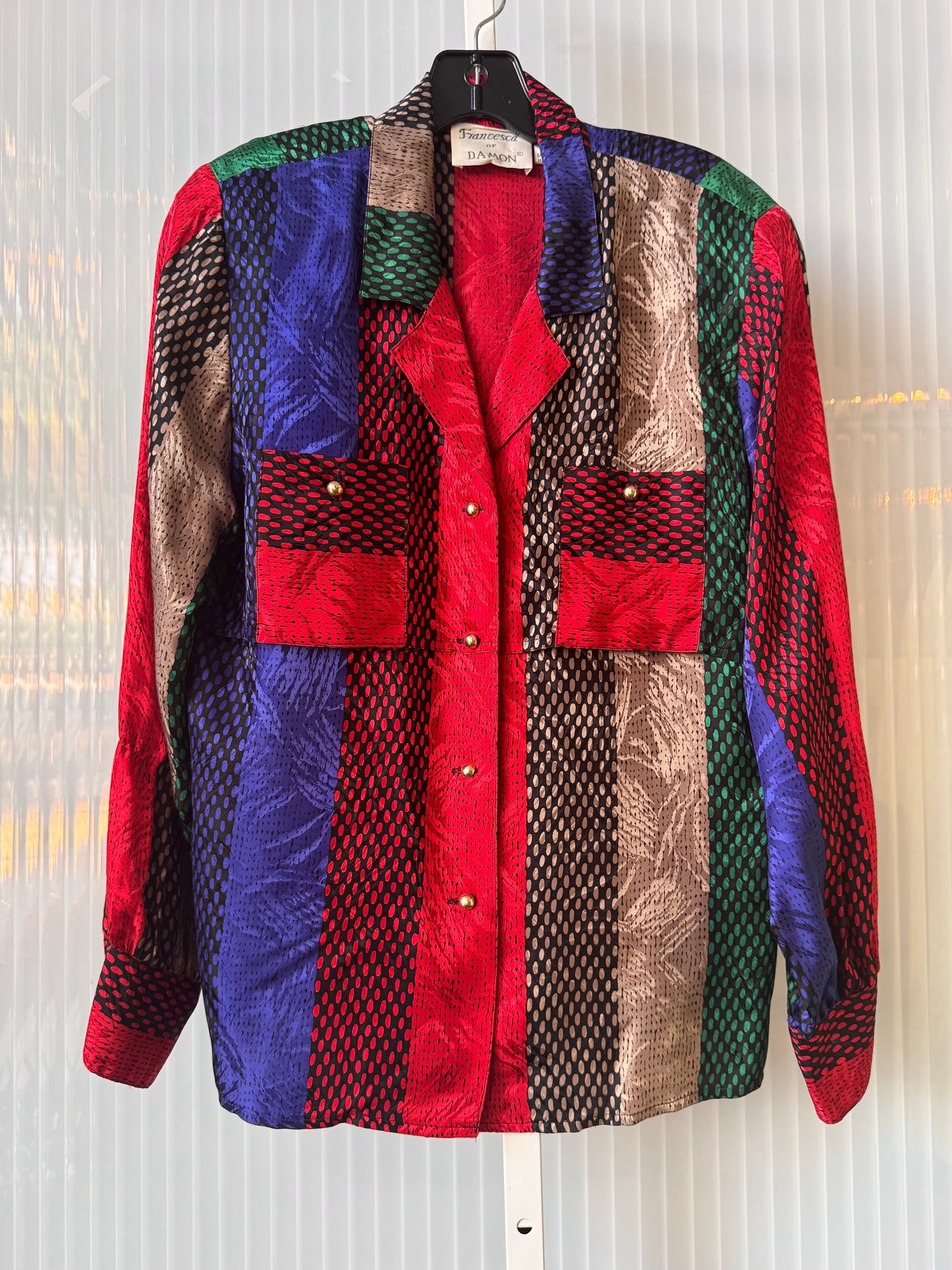 1980s 100% Silk Multicolor Button-Up Blouse