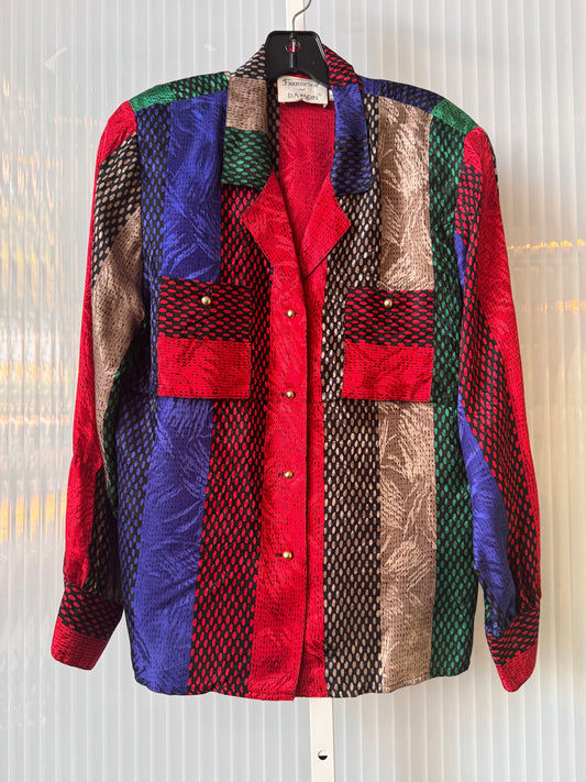 1980s 100% Silk Multicolor Button-Up Blouse