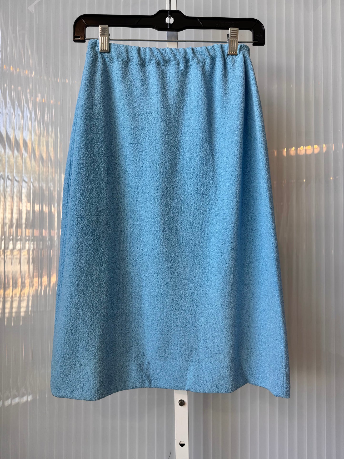 1970s Blue & White Polyknit Top & Skirt Set