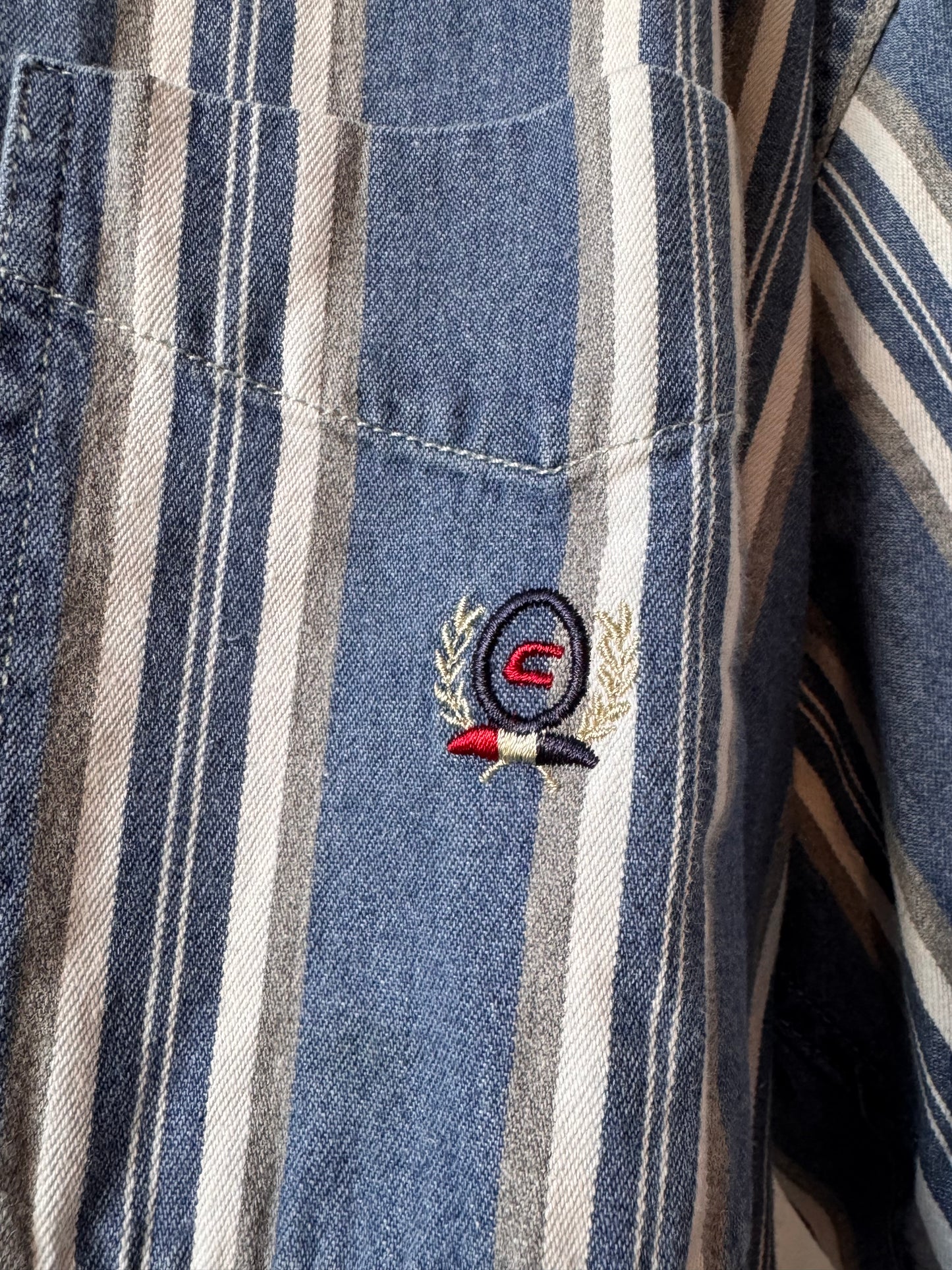 1990s Blue White & Gray Striped Button-Down Shirt