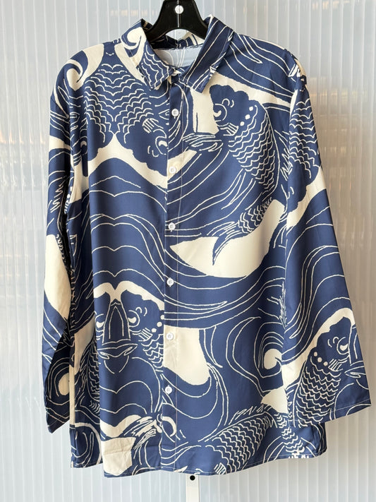 Blue & White Fish Print Collared Shirt