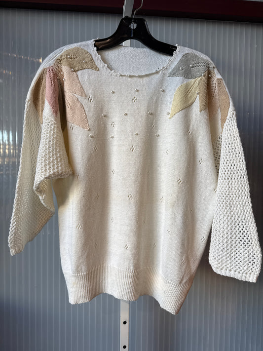 1980s White Sweater w/ Pearls