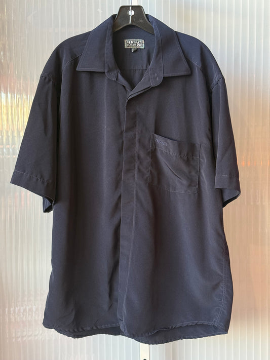 2000s Navy Versace Short Sleeve Button-Up Shirt