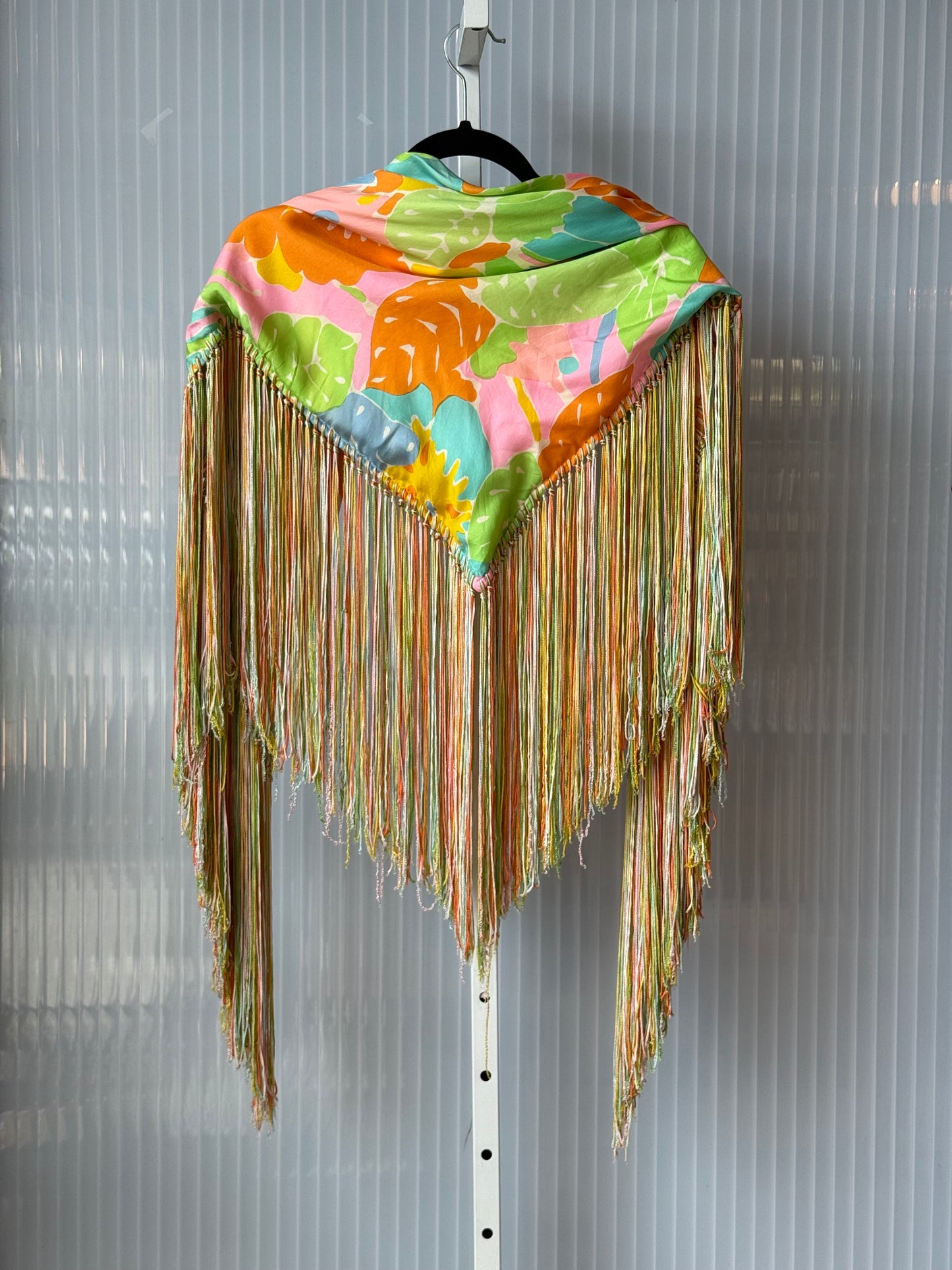 1960s Floral Fringe Hippie Shawl