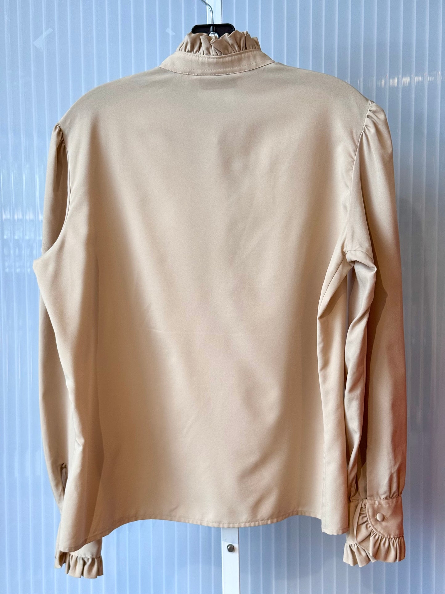 1980s Taupe Frilly Button-Up Blouse