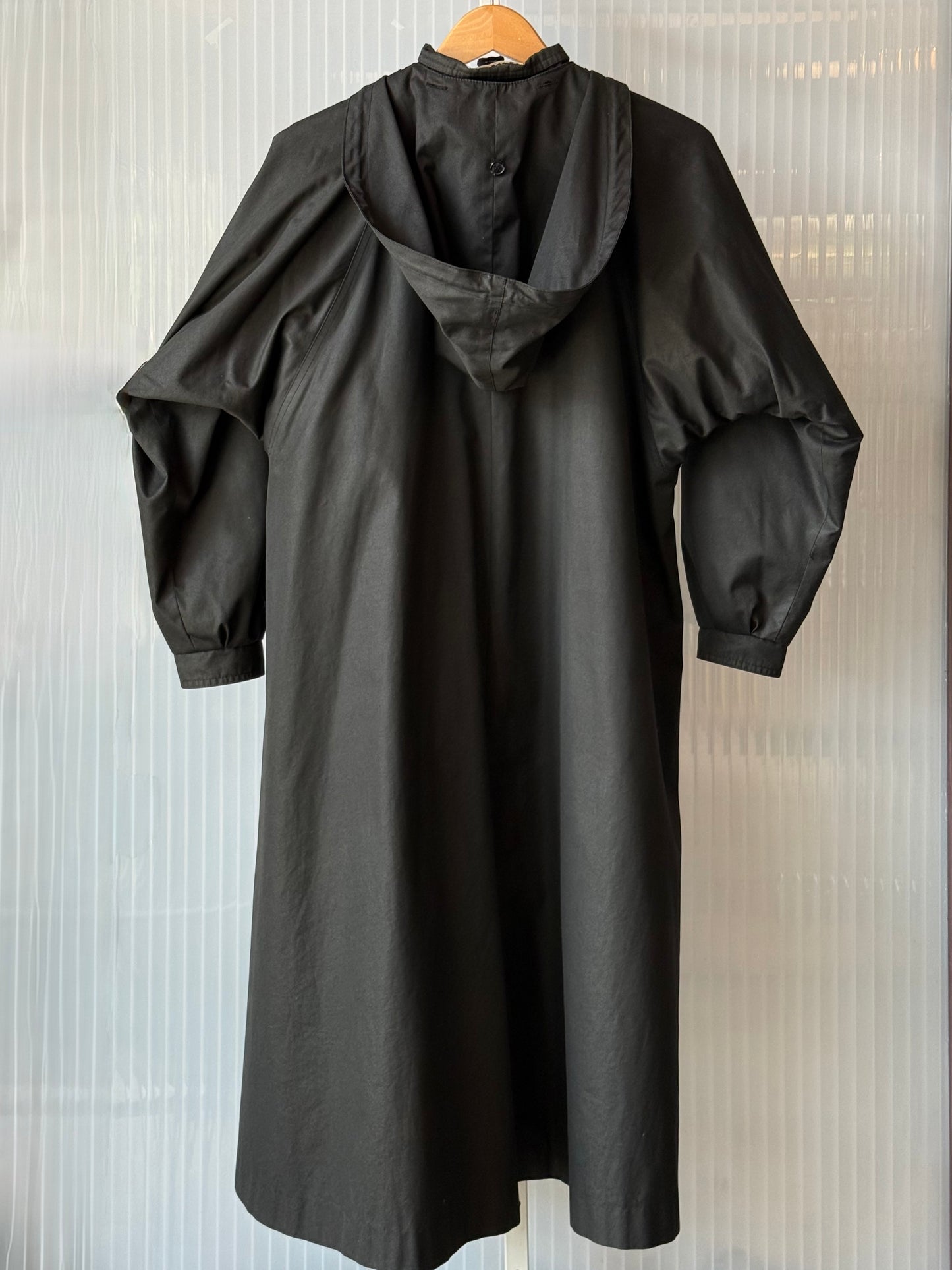 1960s Black Trench Coat w/ Plaid Tweed Lining