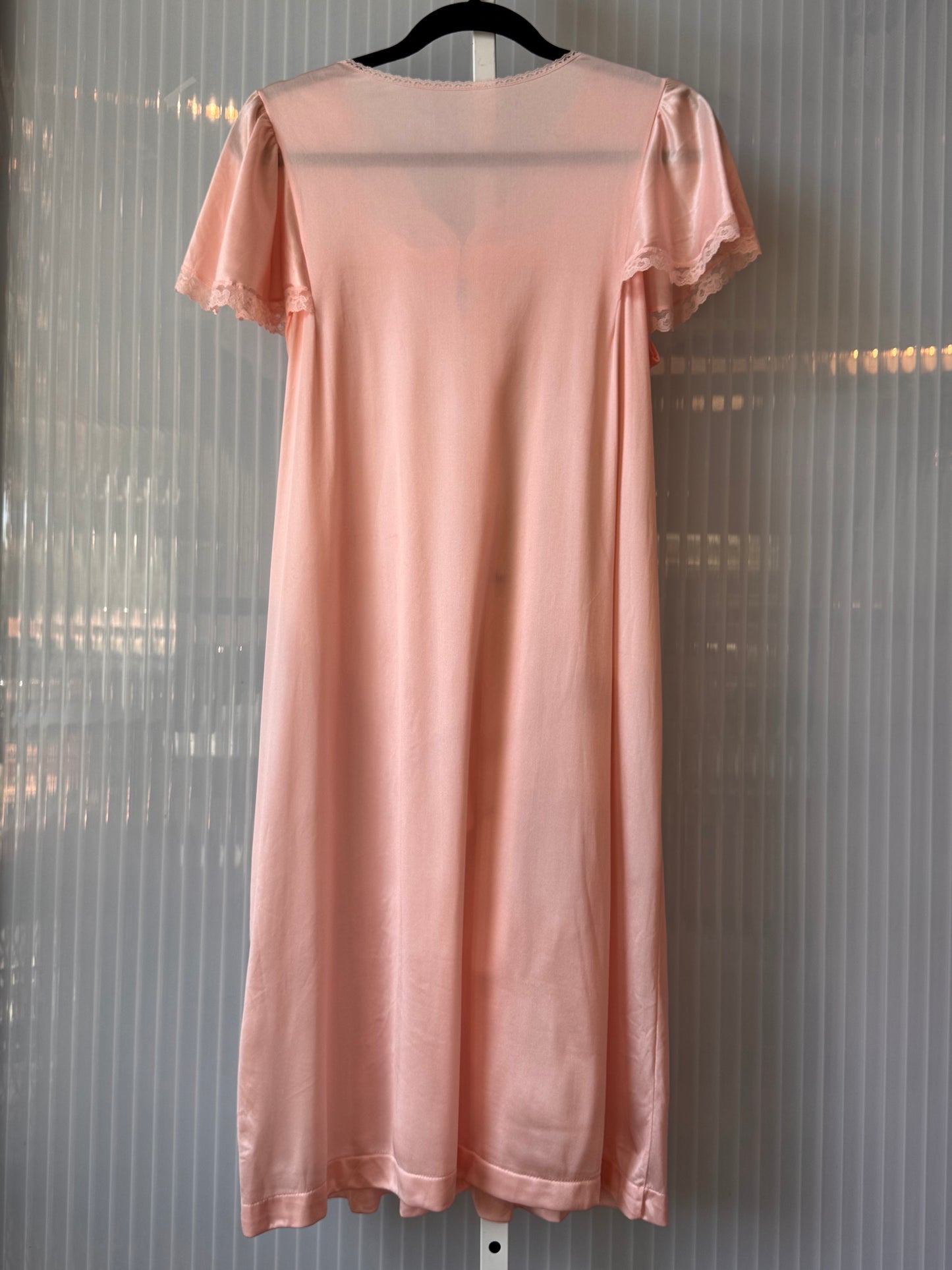 1960s Button-front Pink Nylon Lace Nightgown