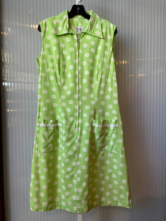 1960s Green Floral Sleeveless Shift Dress