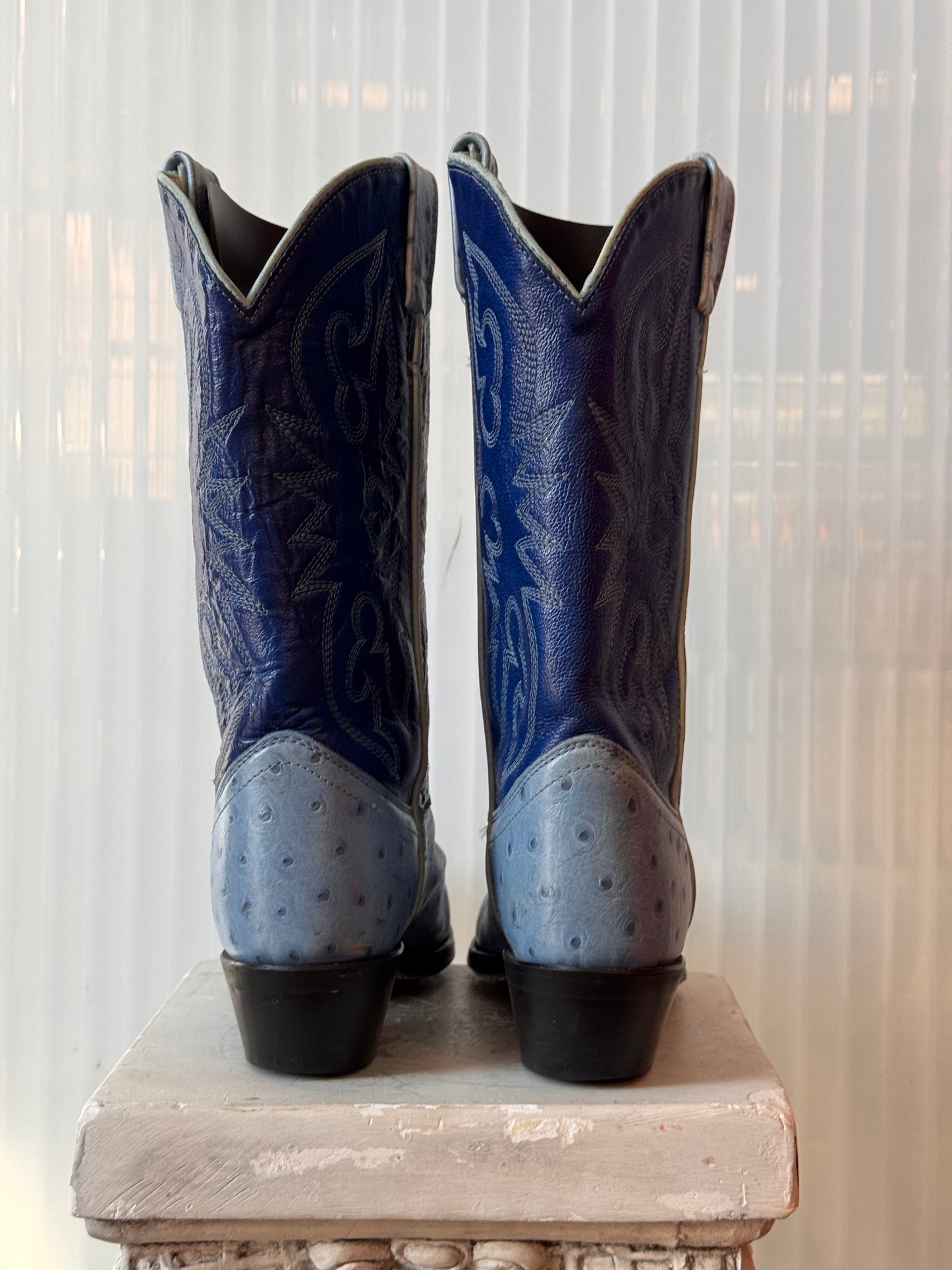 Blue Ostrich Leather Western Boots