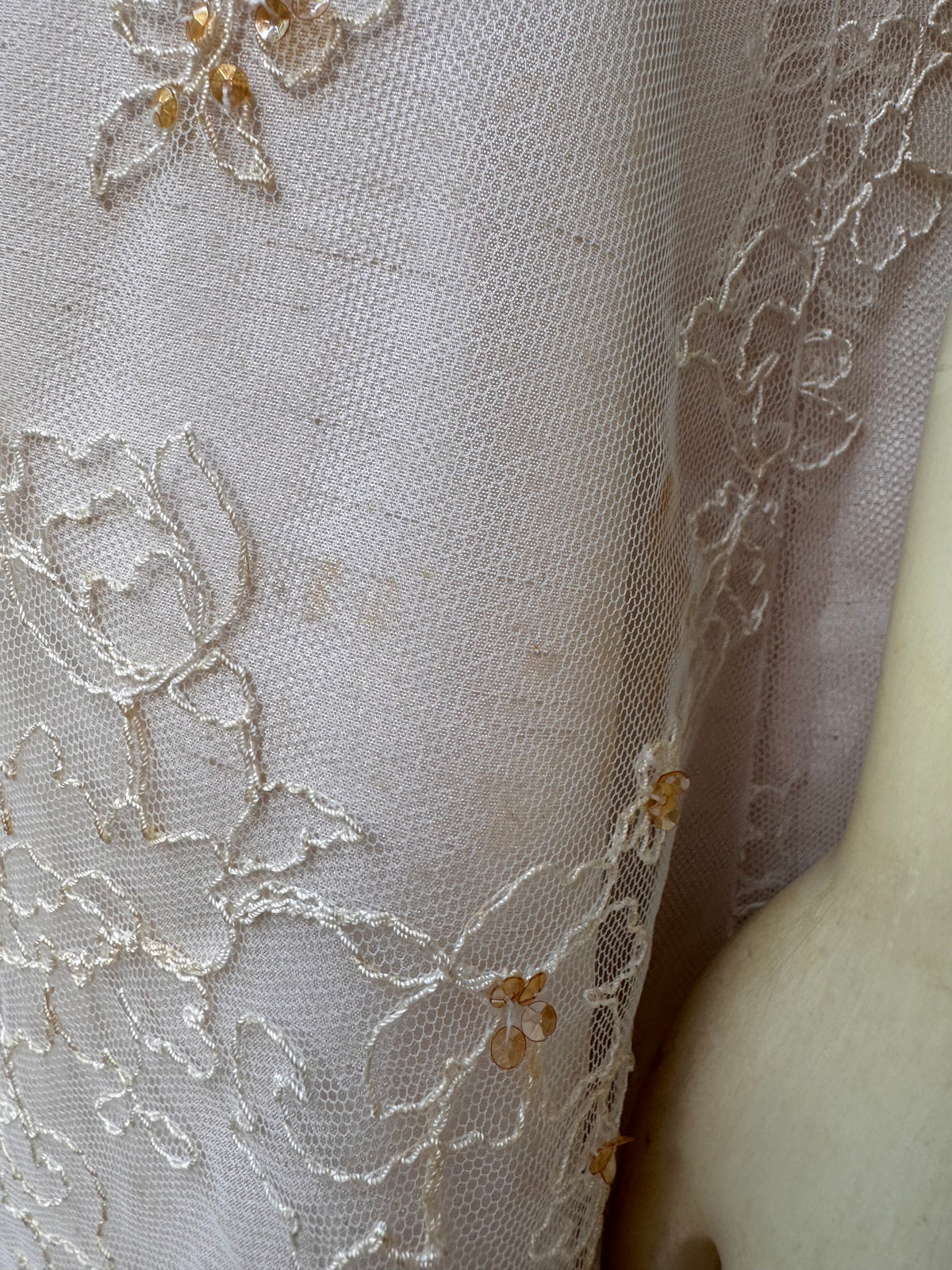 Y2K Taupe Floral Mesh Strapless Wedding Dress