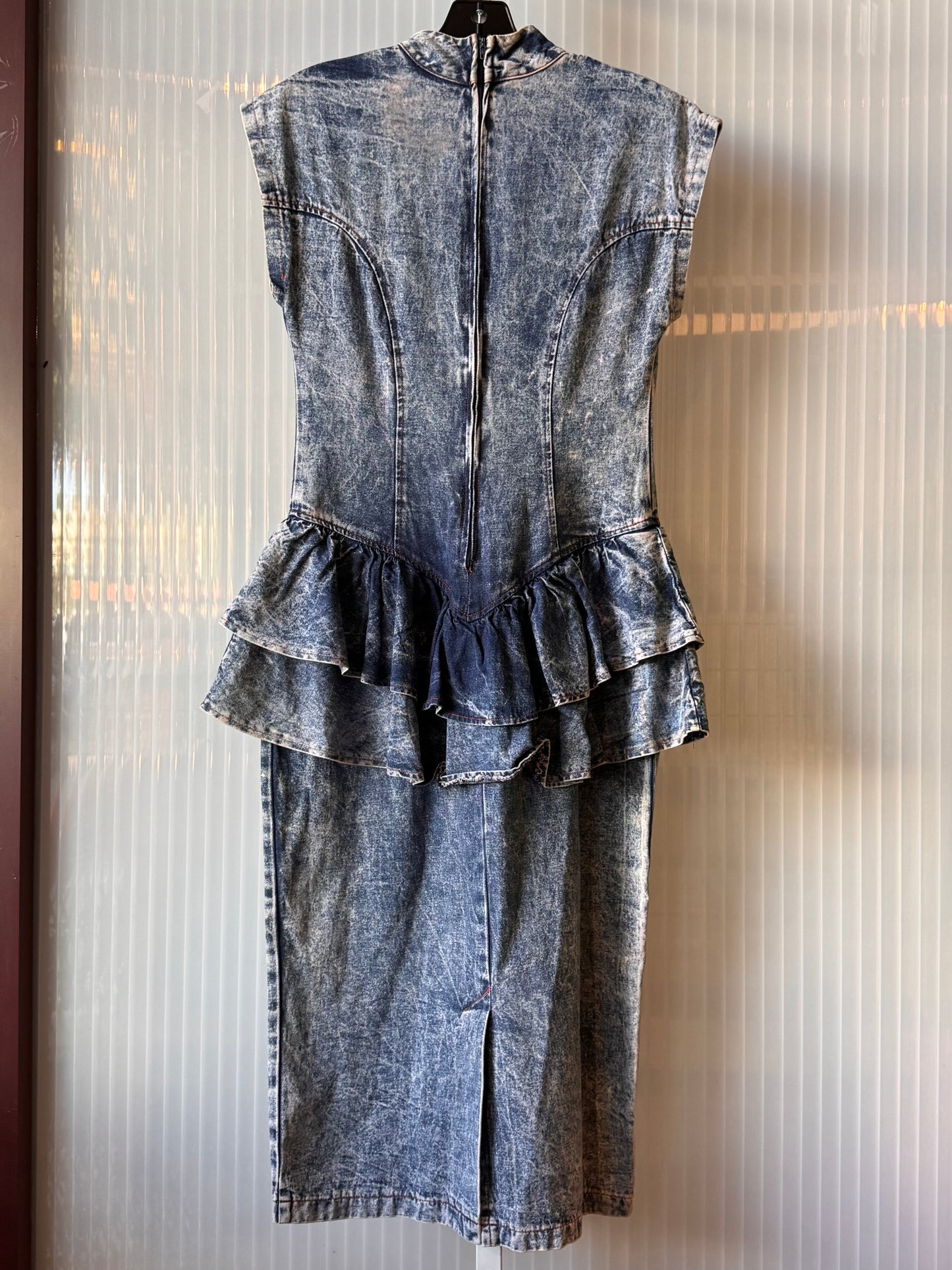 1980s Acid Wash Blue Denim Dress