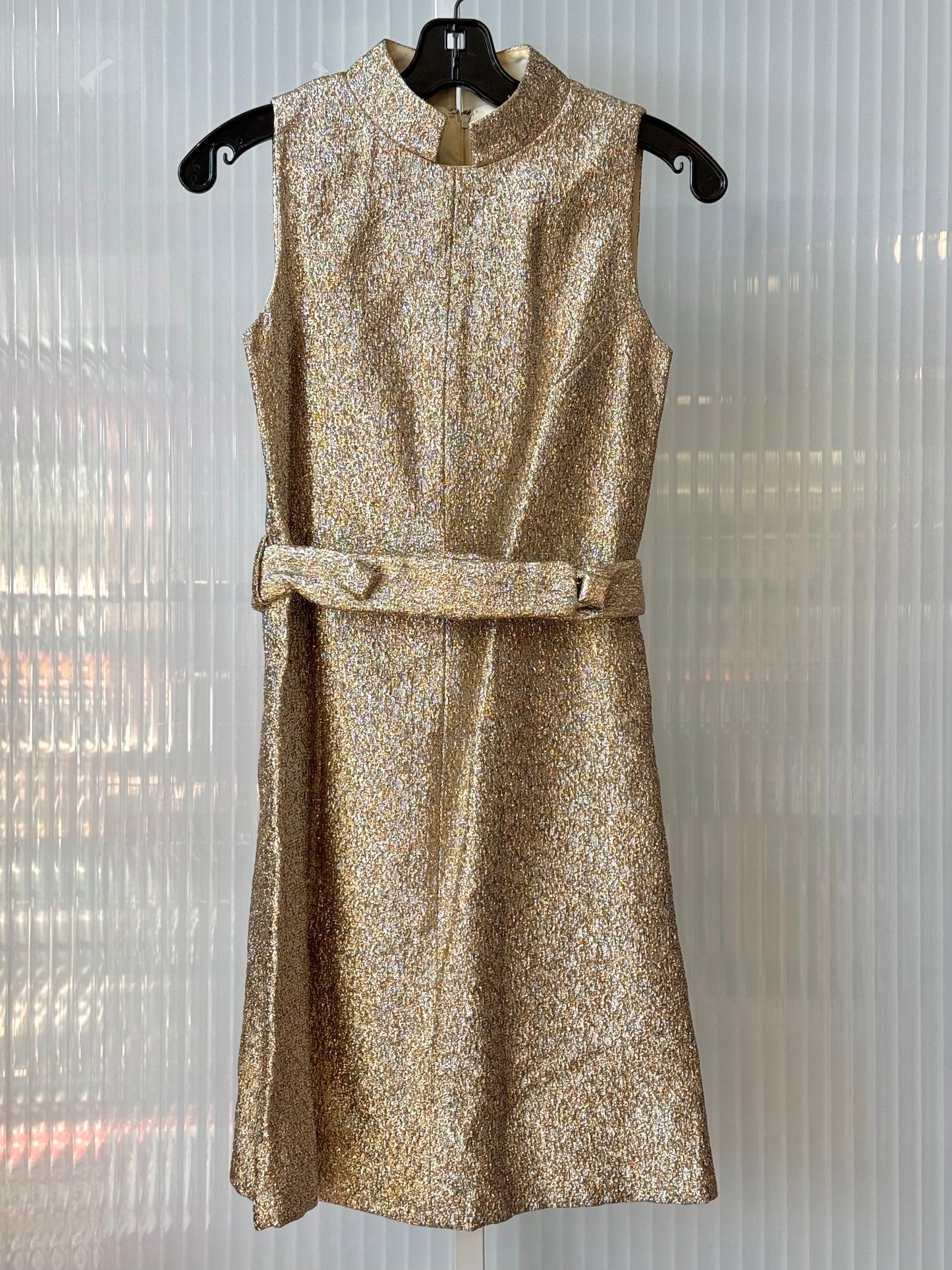 1960s Sparkling Gold High-Collar Shift Dress