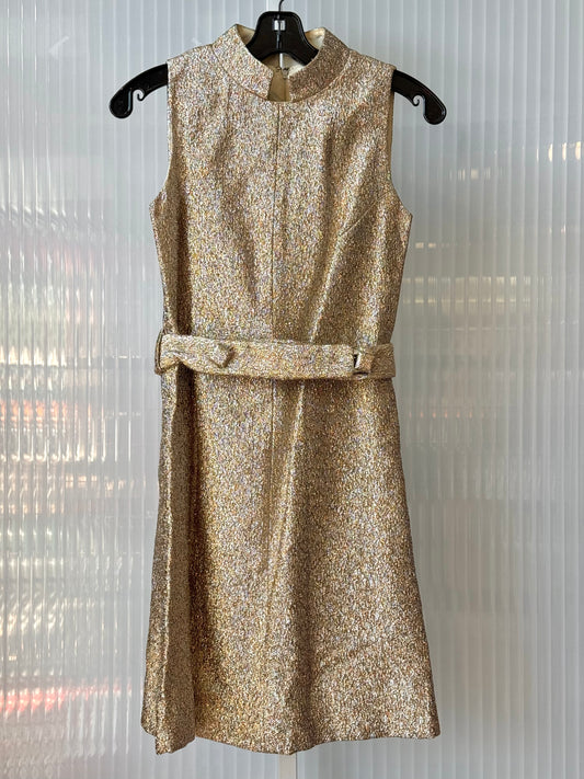 1960s Sparkling Gold High-Collar Shift Dress