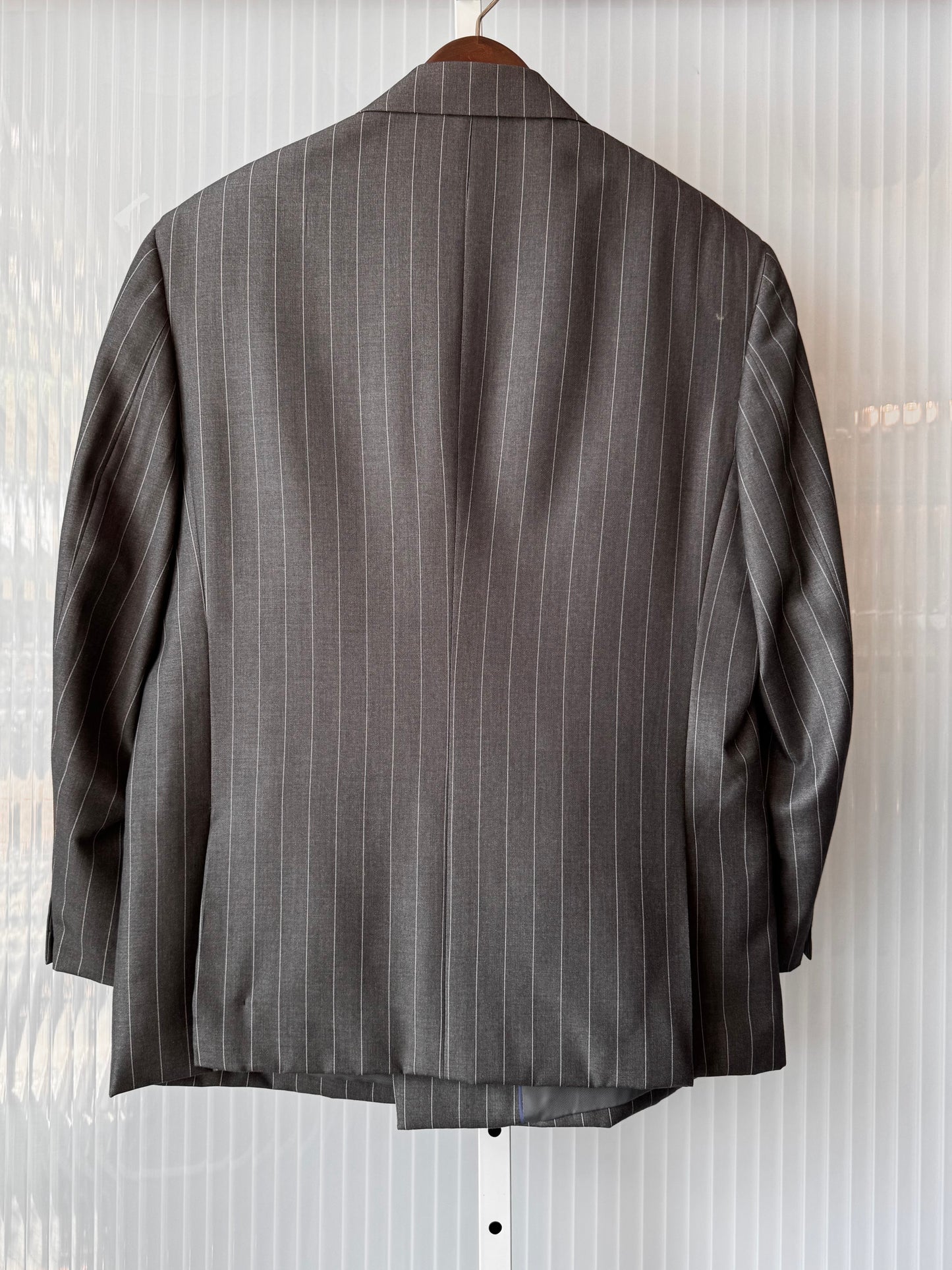 1990s Gray & White Pinstripe Blazer & Pants Suit Set