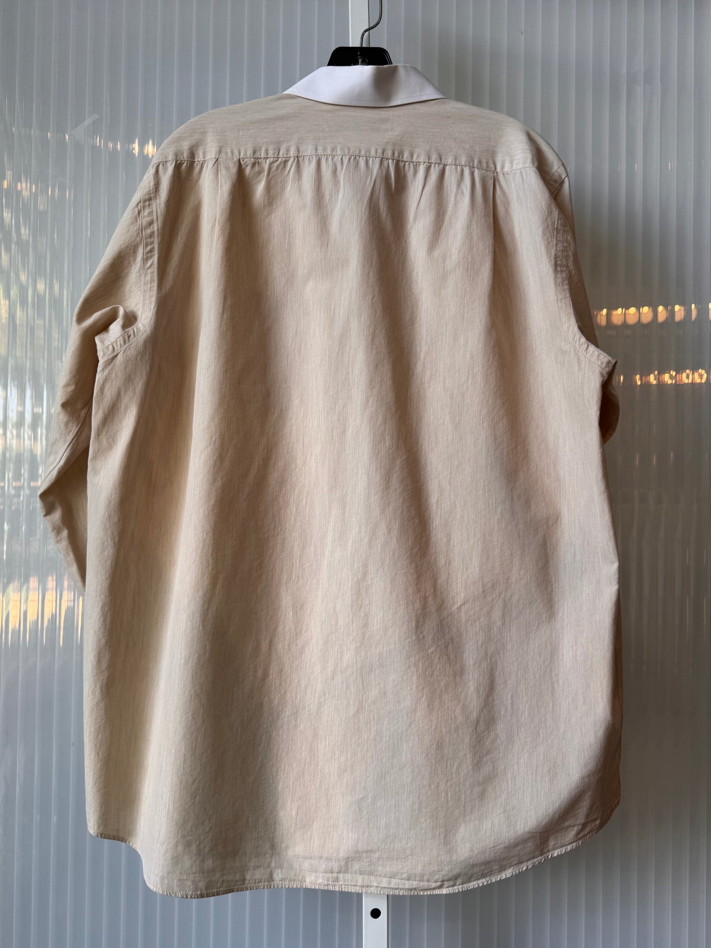 1980s Sandy-Beige Button-up Shirt with White Collar