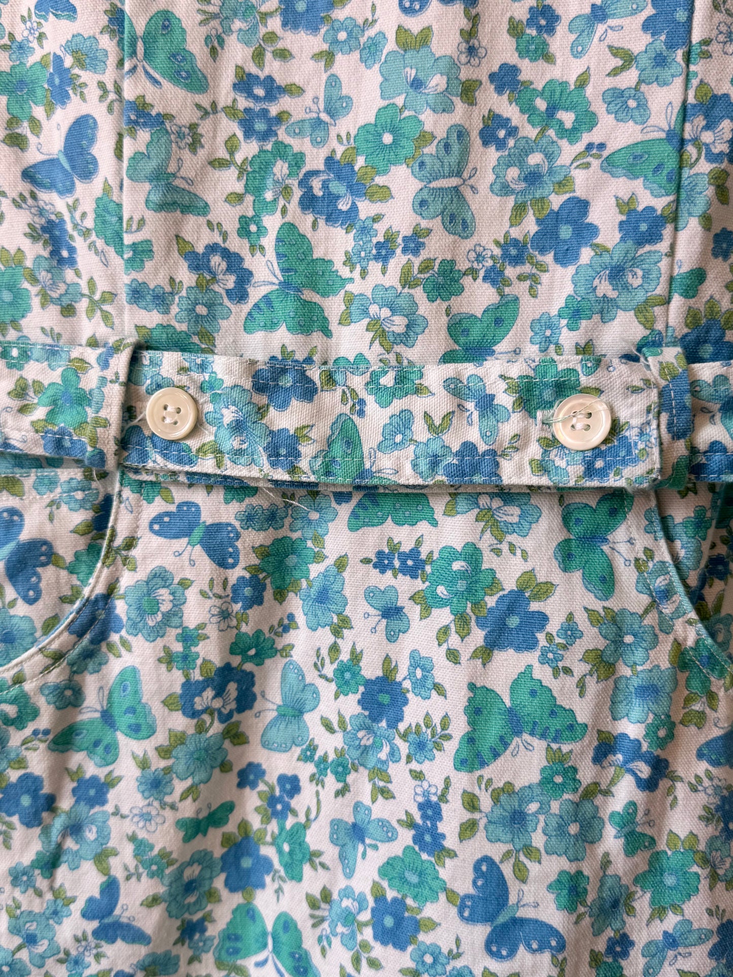 1960s Blue & White Butterfly Floral Shift Dress