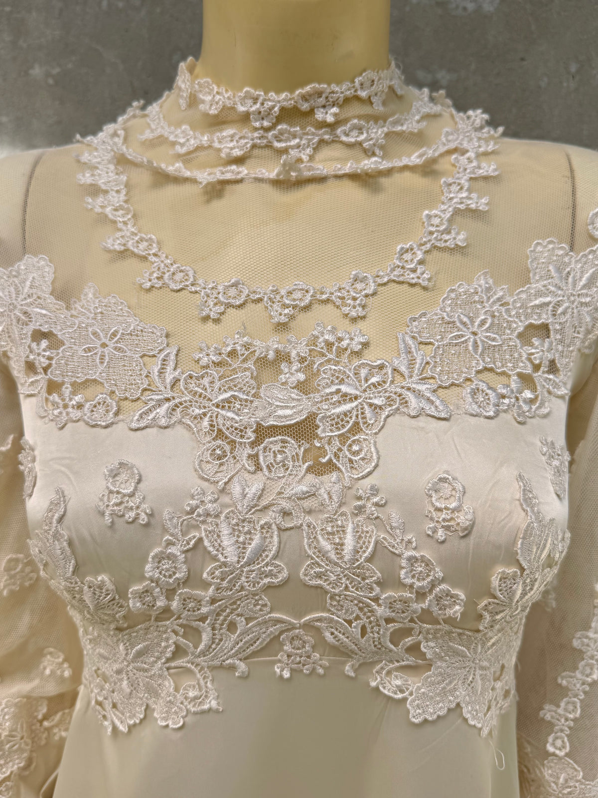 1980s does Victorian Cream Lace & Satin Wedding Dress