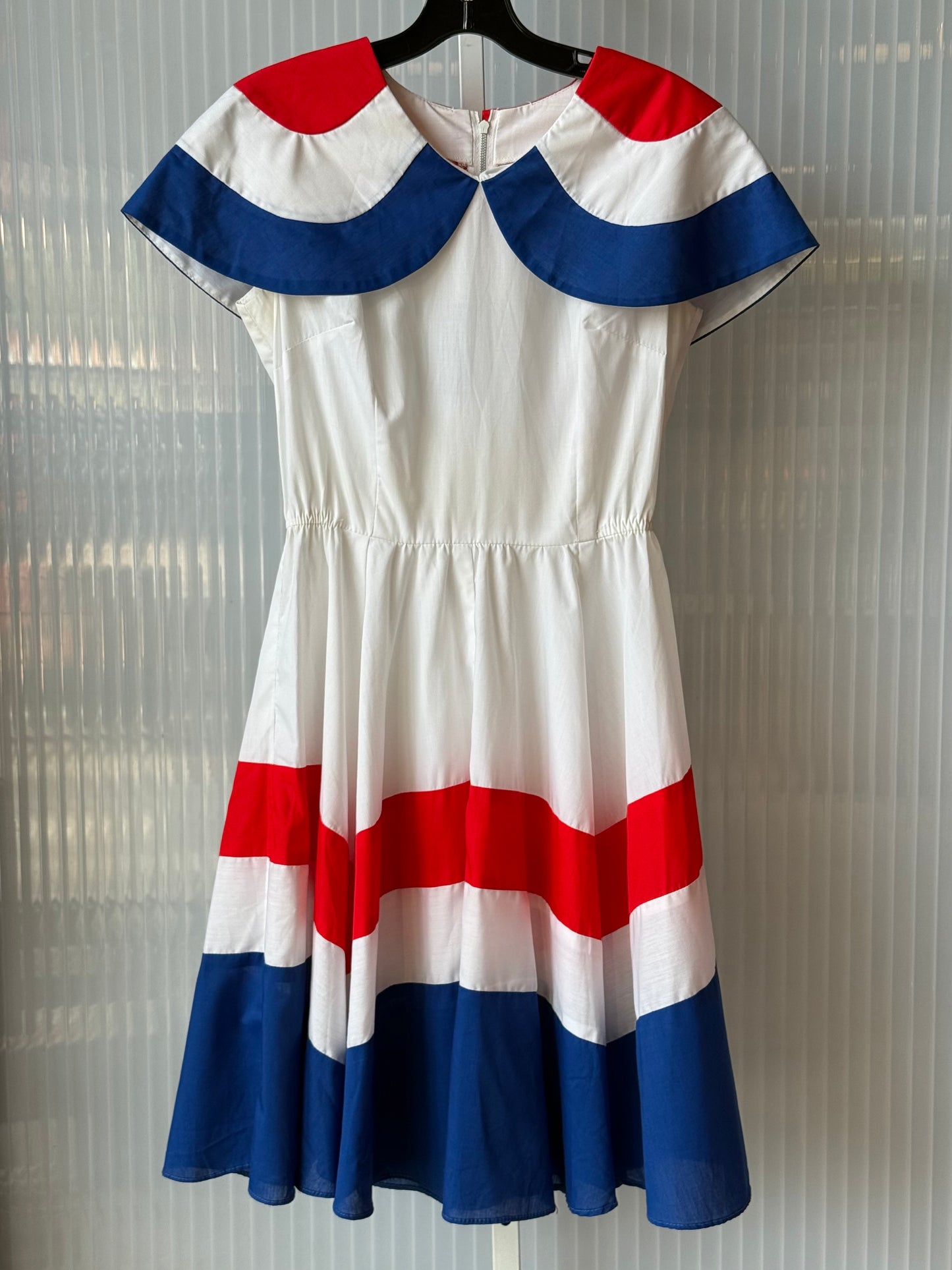 1970s Red, White & Blue Sleeveless Square Dance Dress
