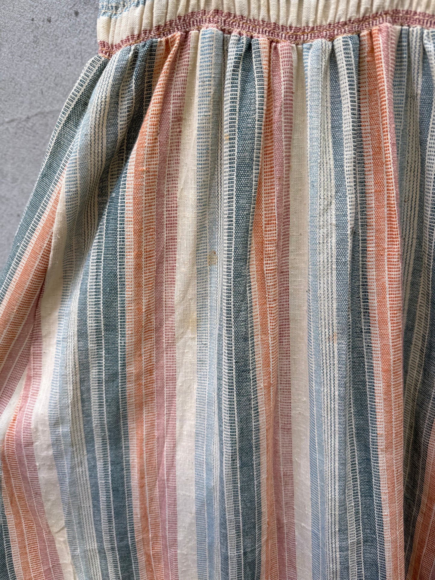 1970s Striped Smocked Sleeveless Maxi Dress
