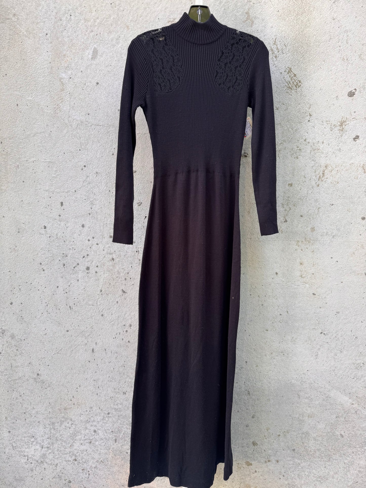 Black Sweater Dress with Sheer Lace Cutouts