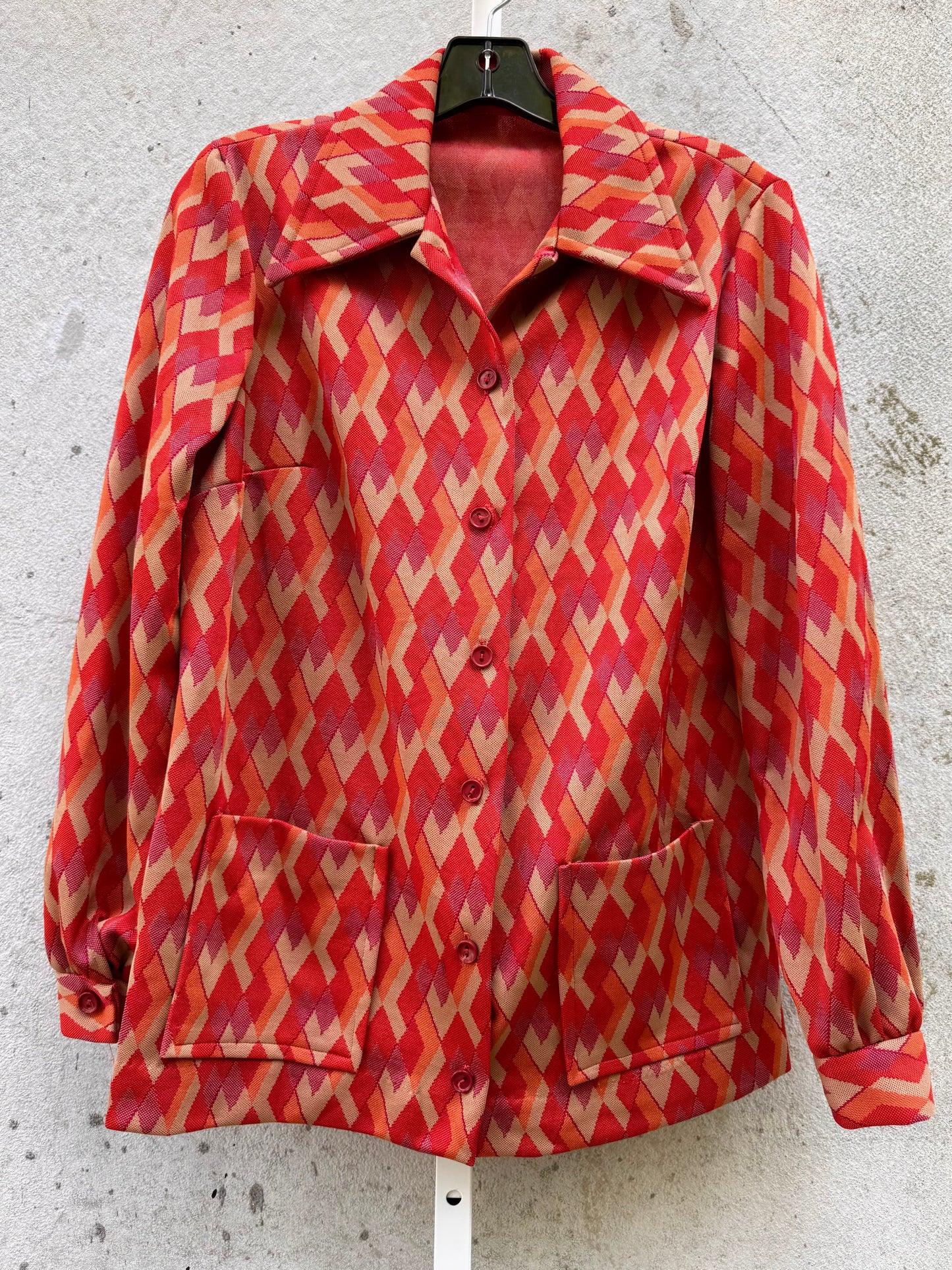 1970s Orange Rhombus Polyknit Shacket