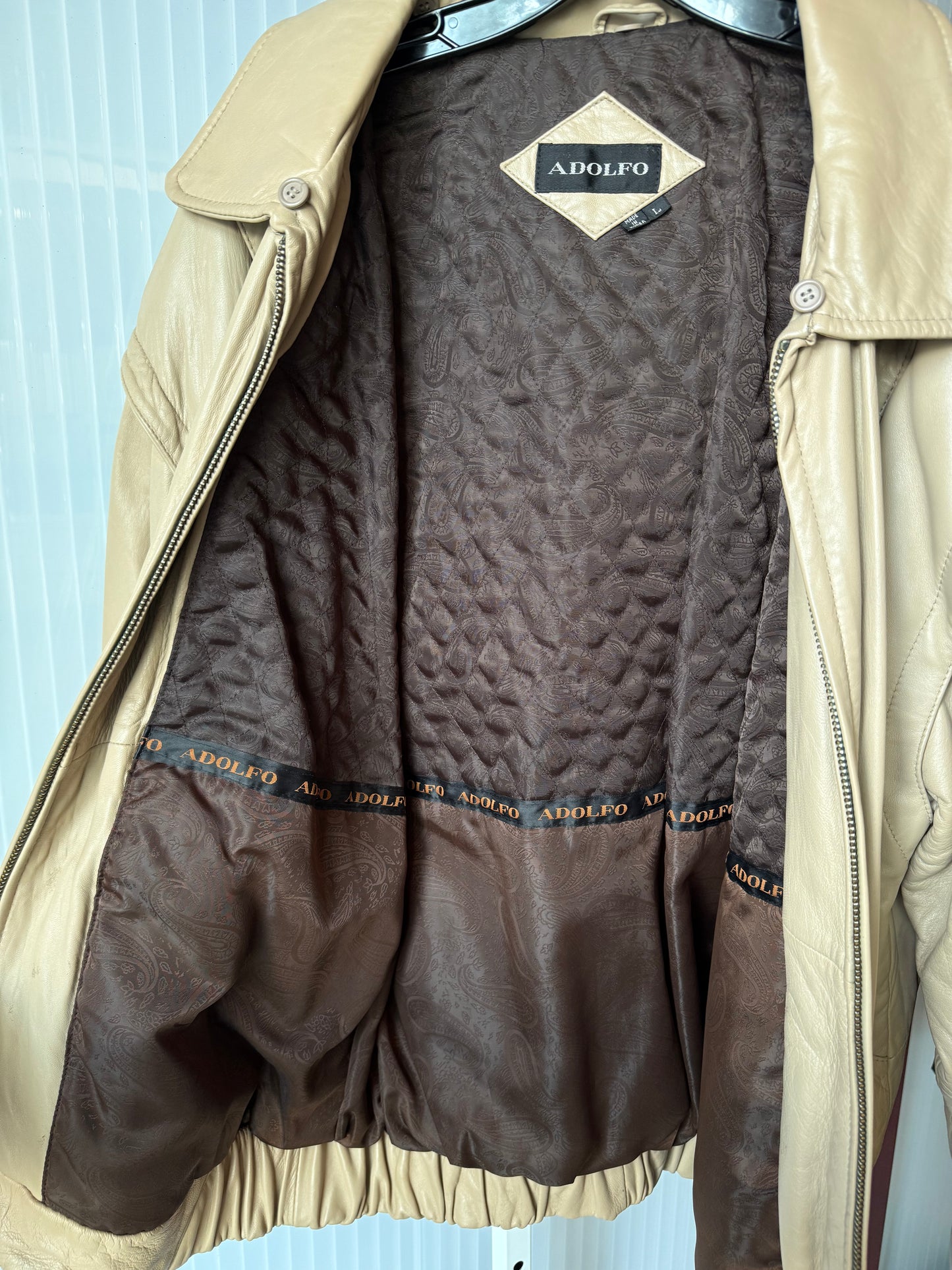 1980s Cream Leather Paneled Bomber Jacket