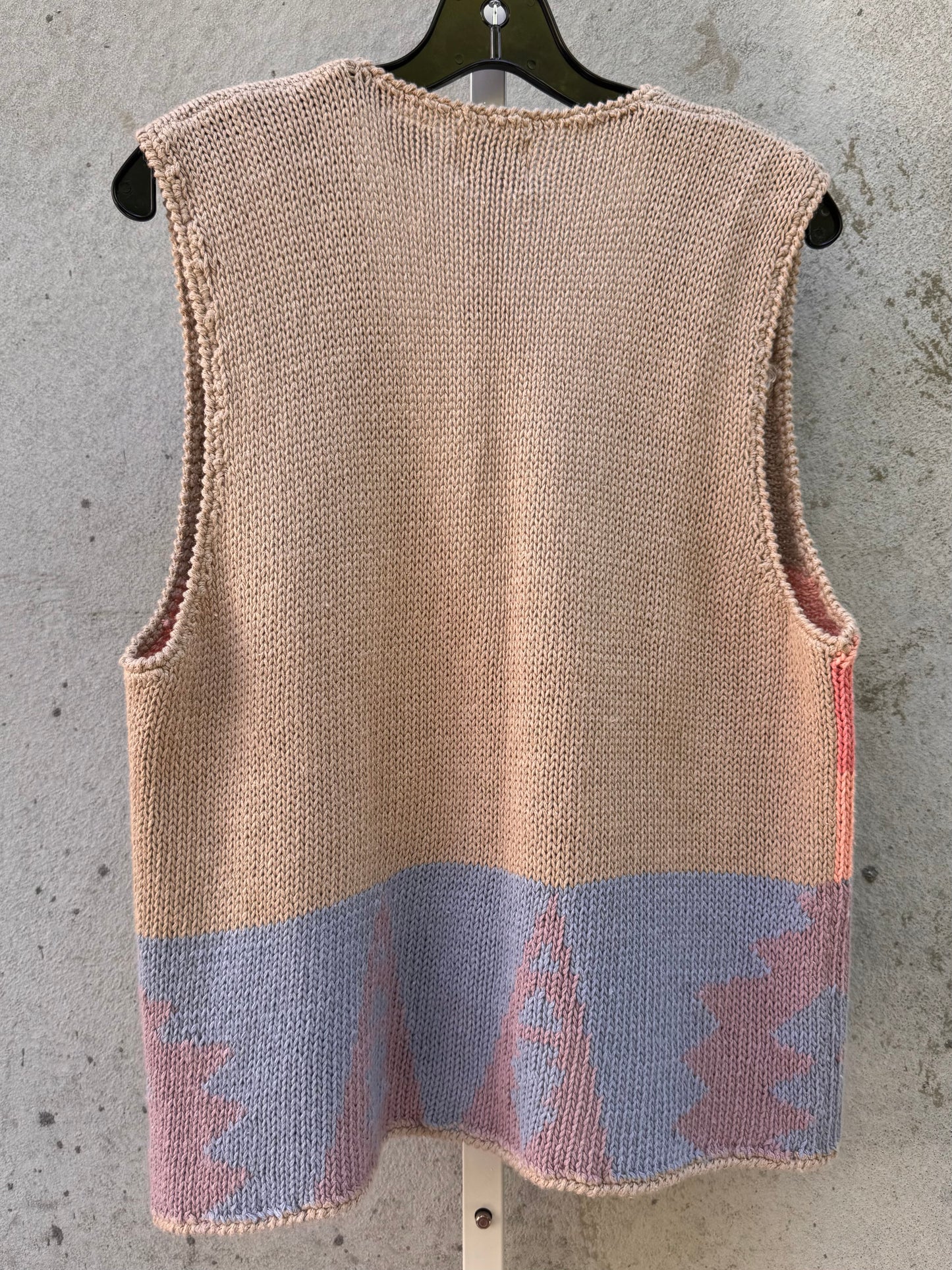 1980s Tan & Pastel Knit Sweater Vest