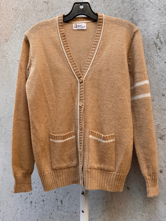 1970s Beige Knit Cardigan with Hush Puppy Patch