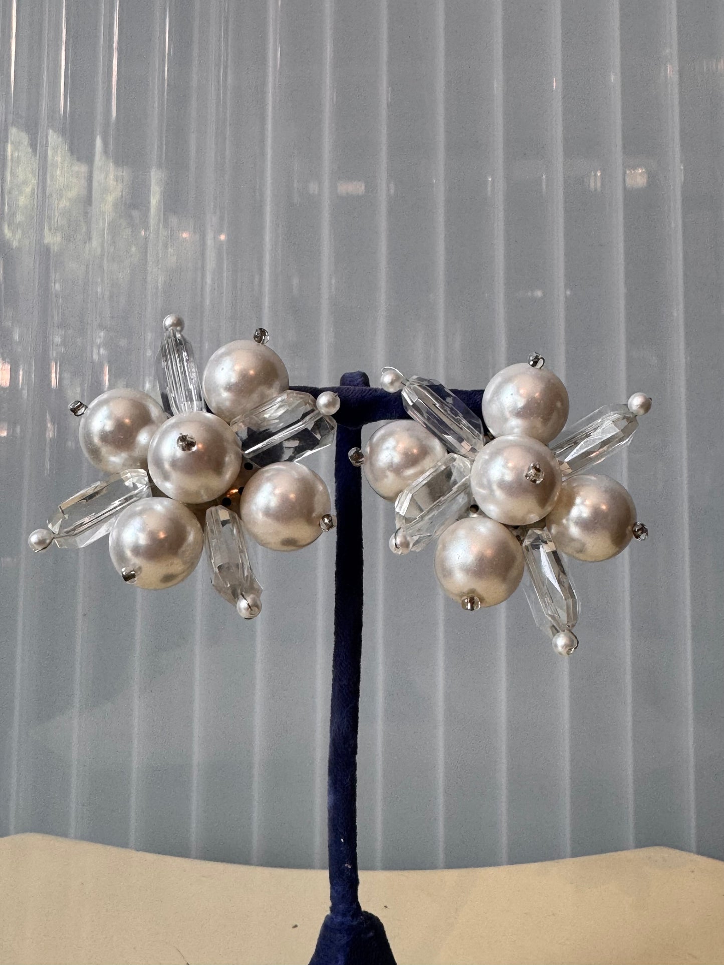 1980s Chunky Crystal Bead and Pearl Clip-On Earrings