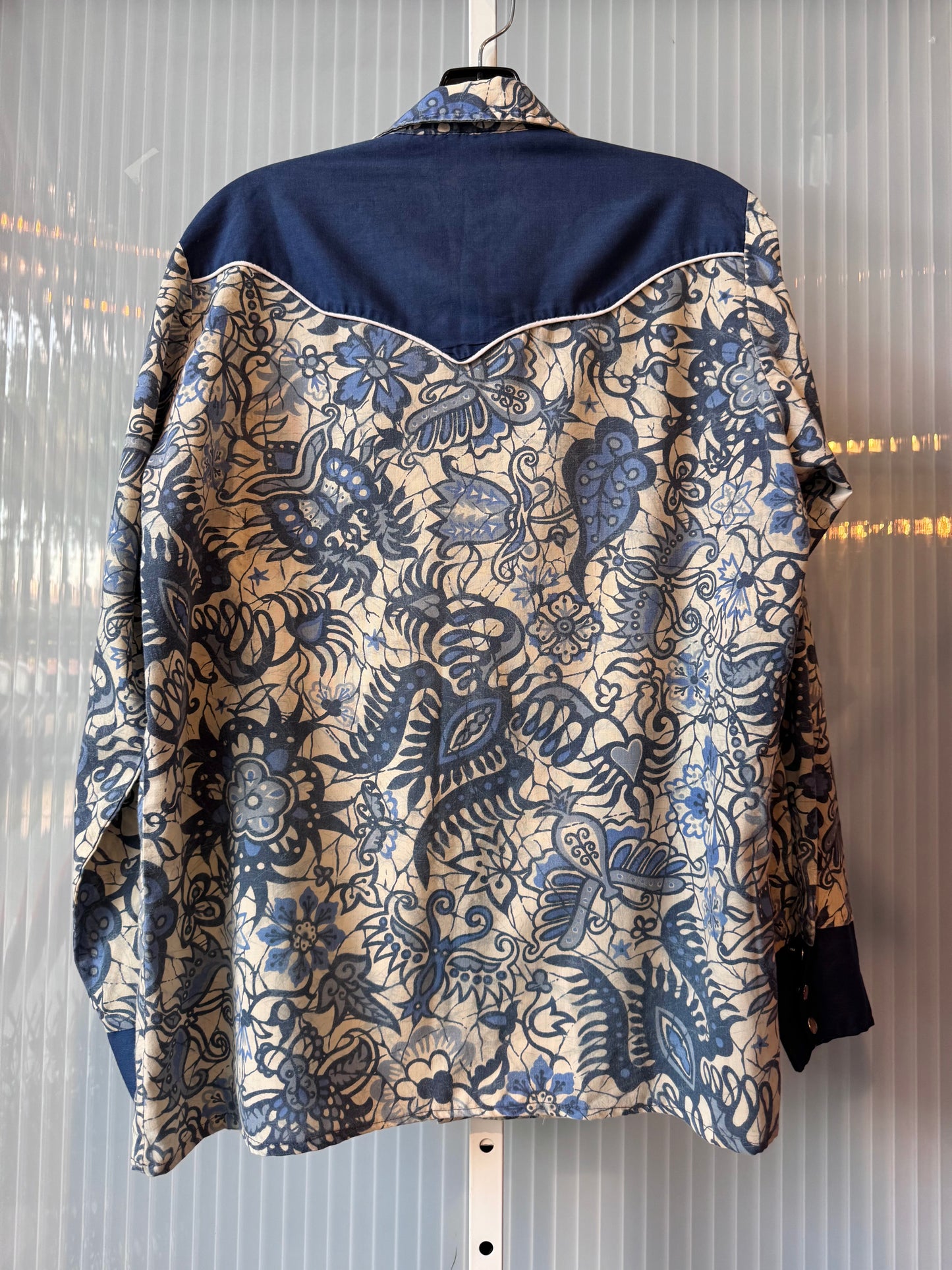 1980s Blue Floral Western Pearl-snap Shirt