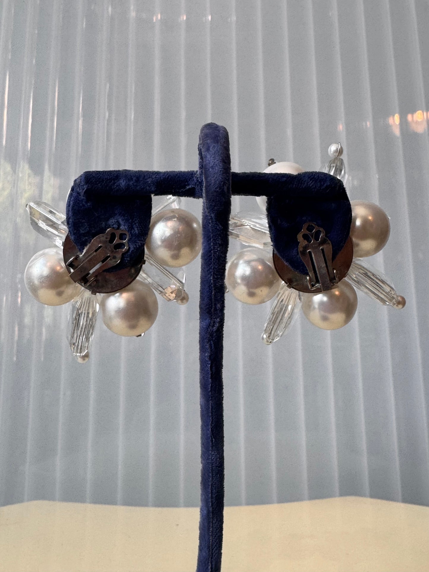 1980s Chunky Crystal Bead and Pearl Clip-On Earrings