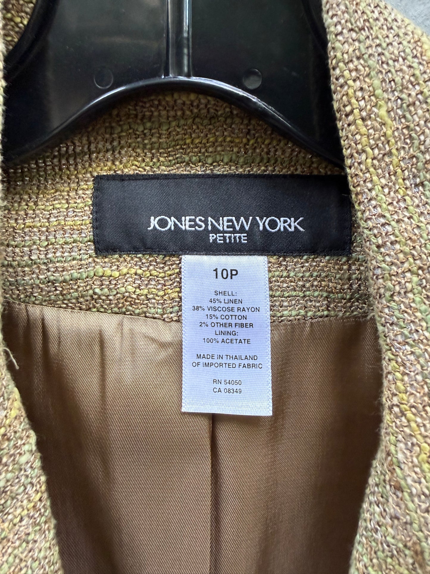 2000s Green Tweed Blazer Jacket with Floral Brooch