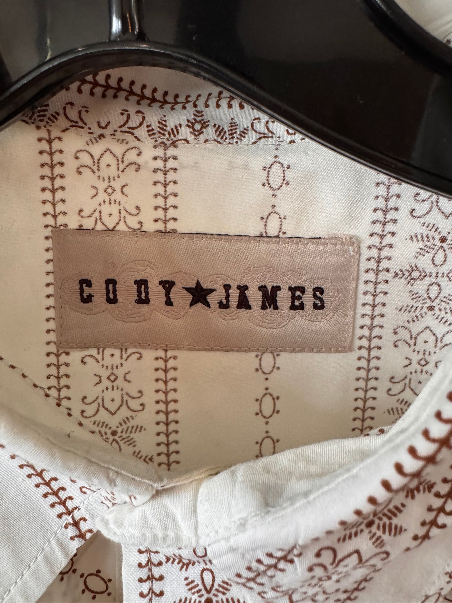 1970s-Style White & Brown Western Shirt