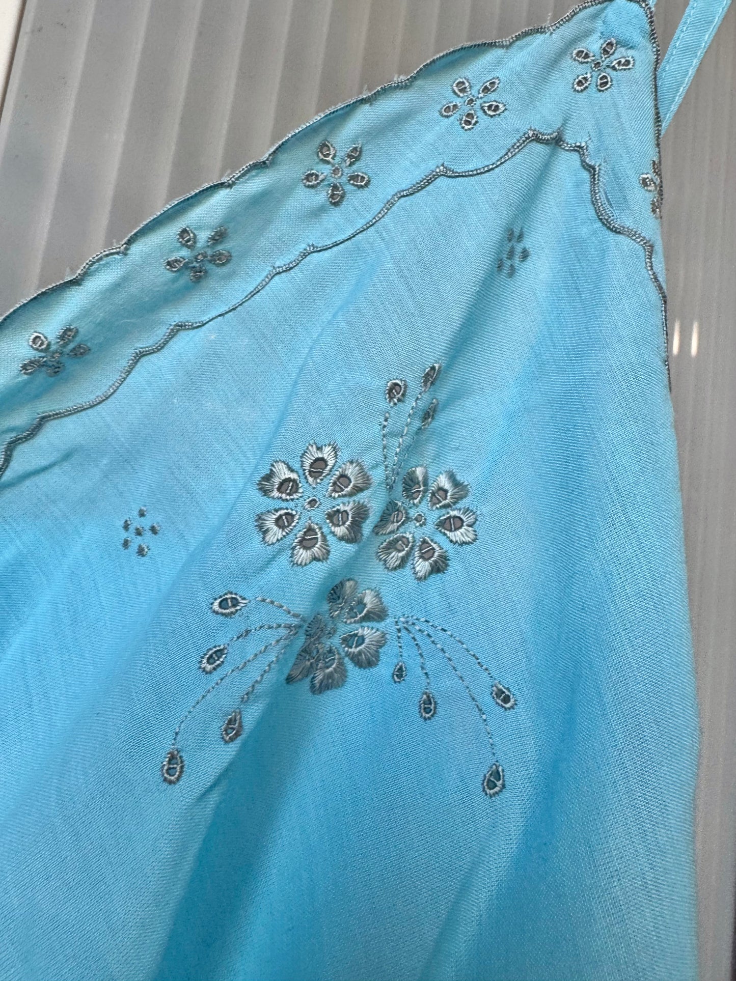 Blue Cotton Slip with Scalloped Hem