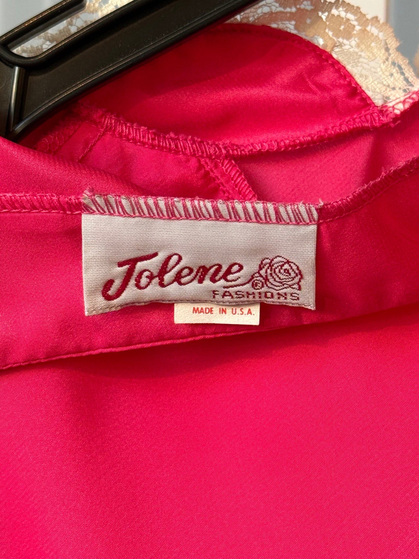 1980s Fuchsia High Collar Blouse with Lace Details