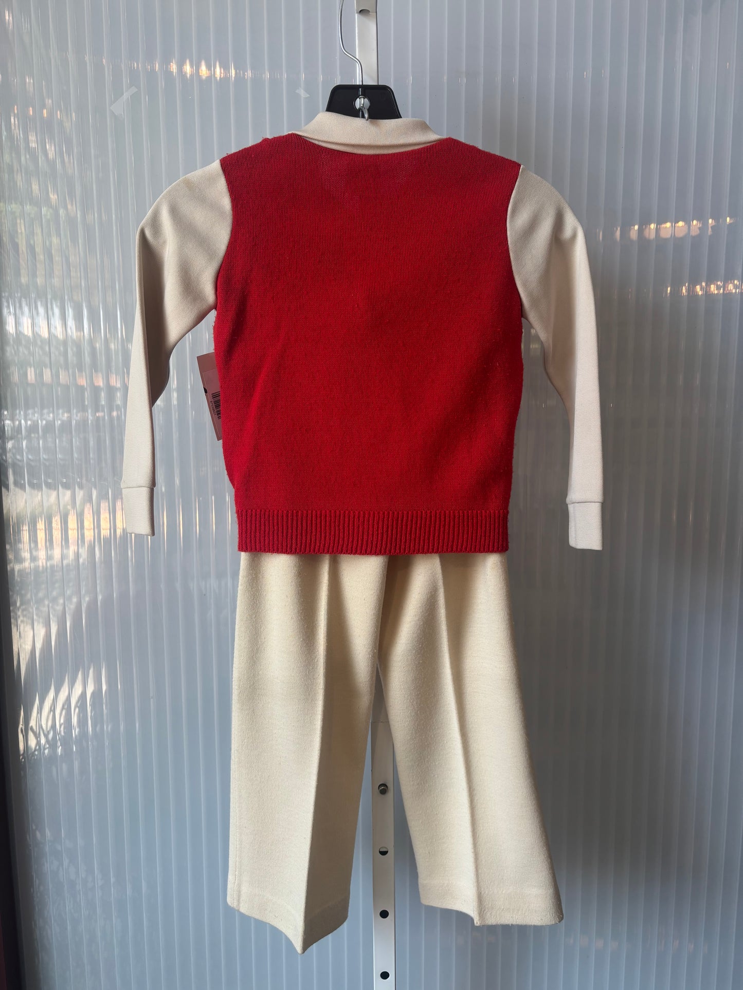 1970s Red & Cream Children's Sweater & Trouser Set