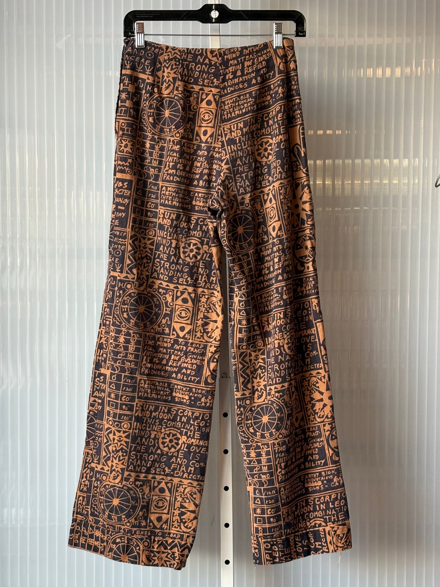Brown & Black Zodiac Patterned Twill Pants