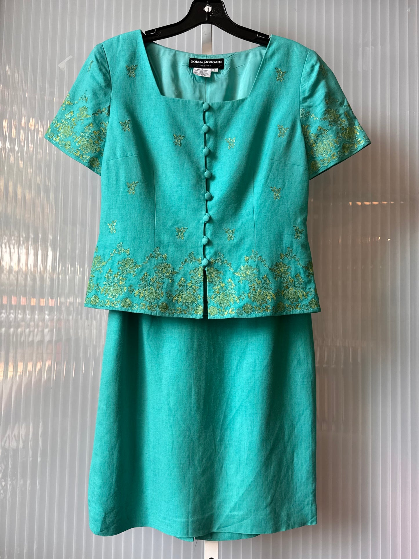 1990s Blue & Green Top & Skirt Suit Set