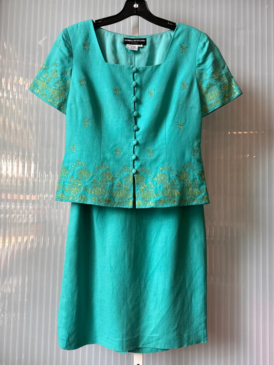 1990s Blue & Green Top & Skirt Suit Set
